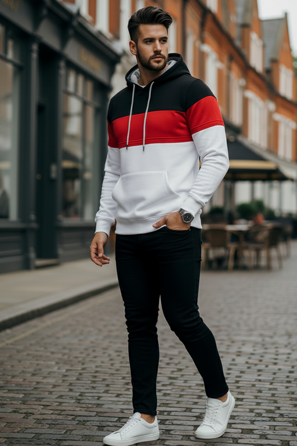 Sweatshirt with Tricolor Panel | Adrian – Black / Red / White