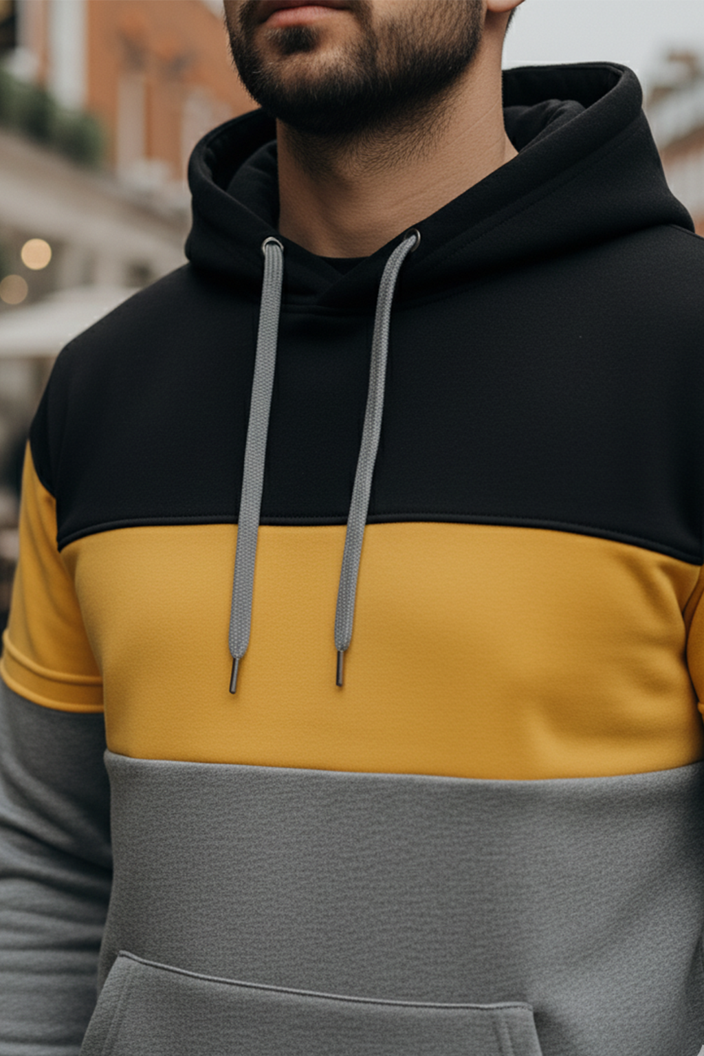 Sweatshirt with Tri-Color Panel | Kacper – Black / Yellow / Gray
