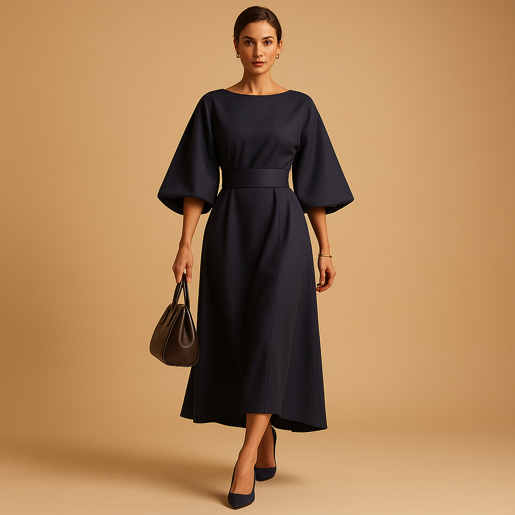 Women midi dress a-line | Waist tie belt regular fit design