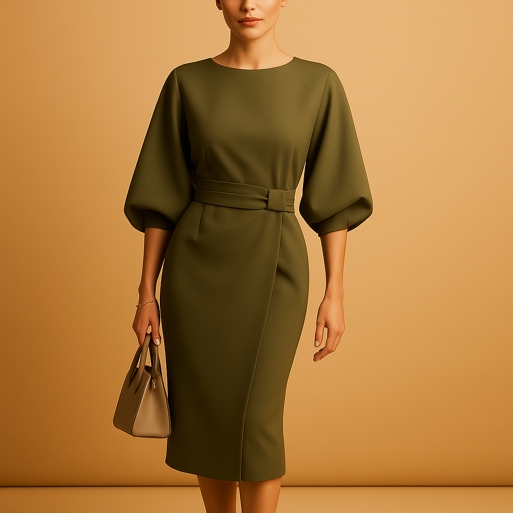 Women midi dress a-line | Waist tie belt regular fit design