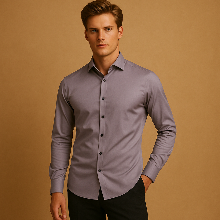 Men shirt slim fit | Button closure with stretch collar