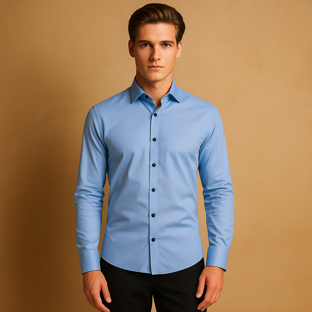 Men shirt slim fit | Button closure with stretch collar
