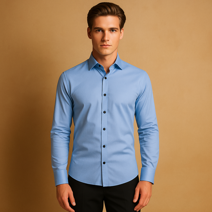 Men shirt slim fit | Button closure with stretch collar