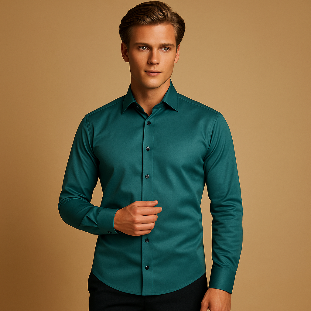Men shirt slim fit | Button closure with stretch collar