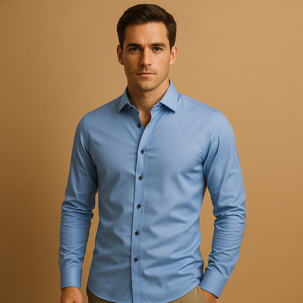 Men shirt slim fit | Button closure with stretch collar