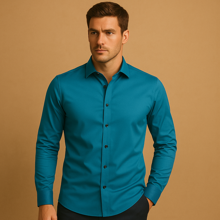 Men shirt slim fit | Button closure with stretch collar