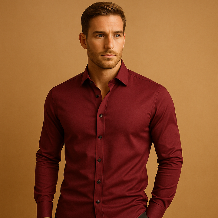 Men shirt slim fit | Button closure with stretch collar