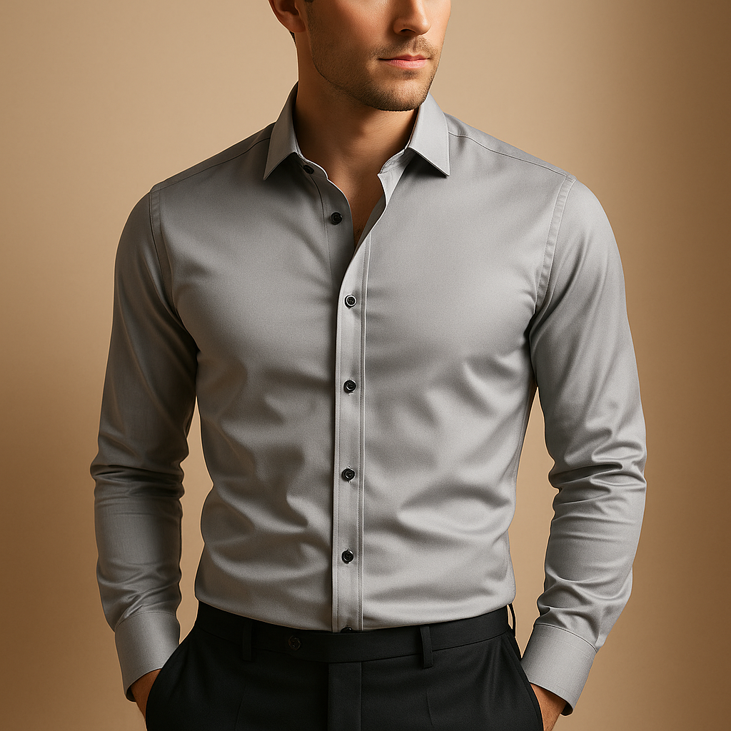 Men shirt slim fit | Button closure with stretch collar
